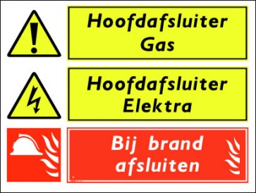 Hoofdafsluiter Gas / Hoofdafsluiter Elektra / Bij brand afsluiten
