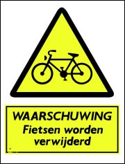 Waarschuwing fietsen worden verwijderd